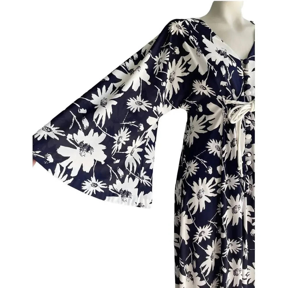 SANDCASTLE SWIMWEAR VINTAGE NAVY WHITE FLORAL COVERUP DRESS SZ S - Picture 3 of 6